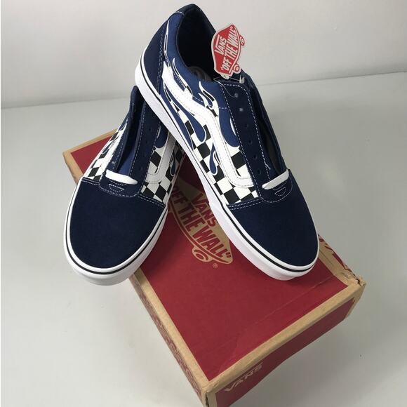 Vans Men's NIB Blue Checker Flame Skate Low Top Lace Up Shoes Sneakers Ward - Picture 1 of 13